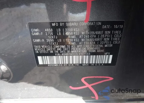 2020 Subaru Outback Premium z USA, uszkodzony, nr VIN 4S4BTACC2L3131568